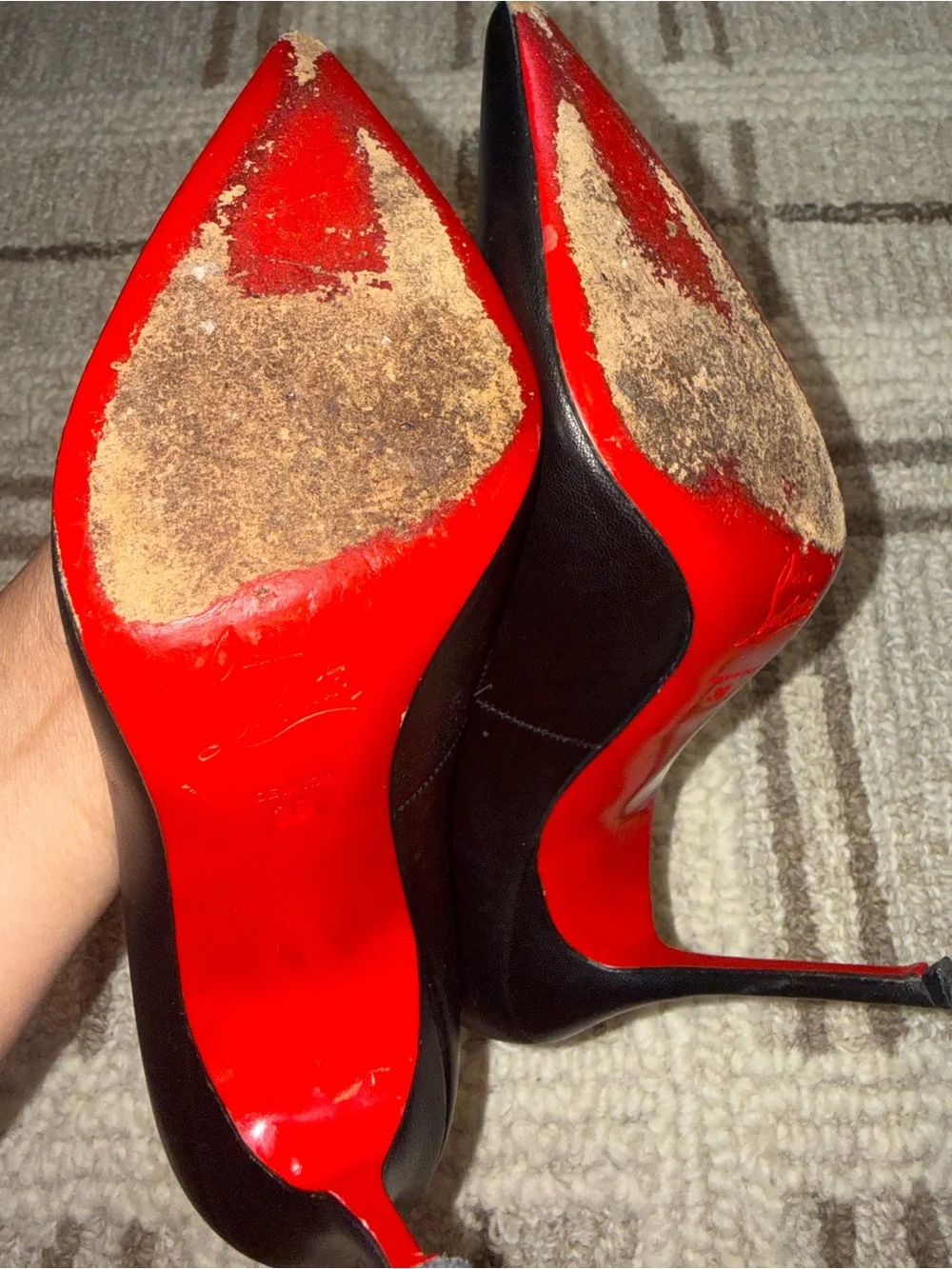 Christian Louboutin Black Leather Pointed-Toe Pumps